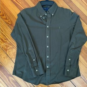 Women’s Ralph Lauren Size L olive green, knit Oxford, button down